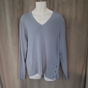 CHARLIE B XXL Light Blue V-Neck Sweater with Side Button Detail